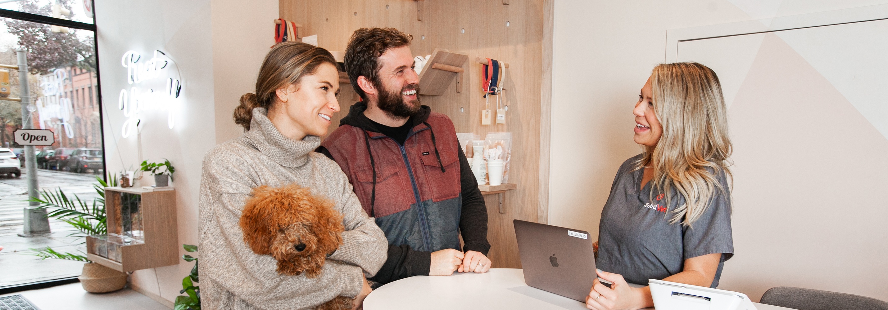 Owners discussing with a vet
